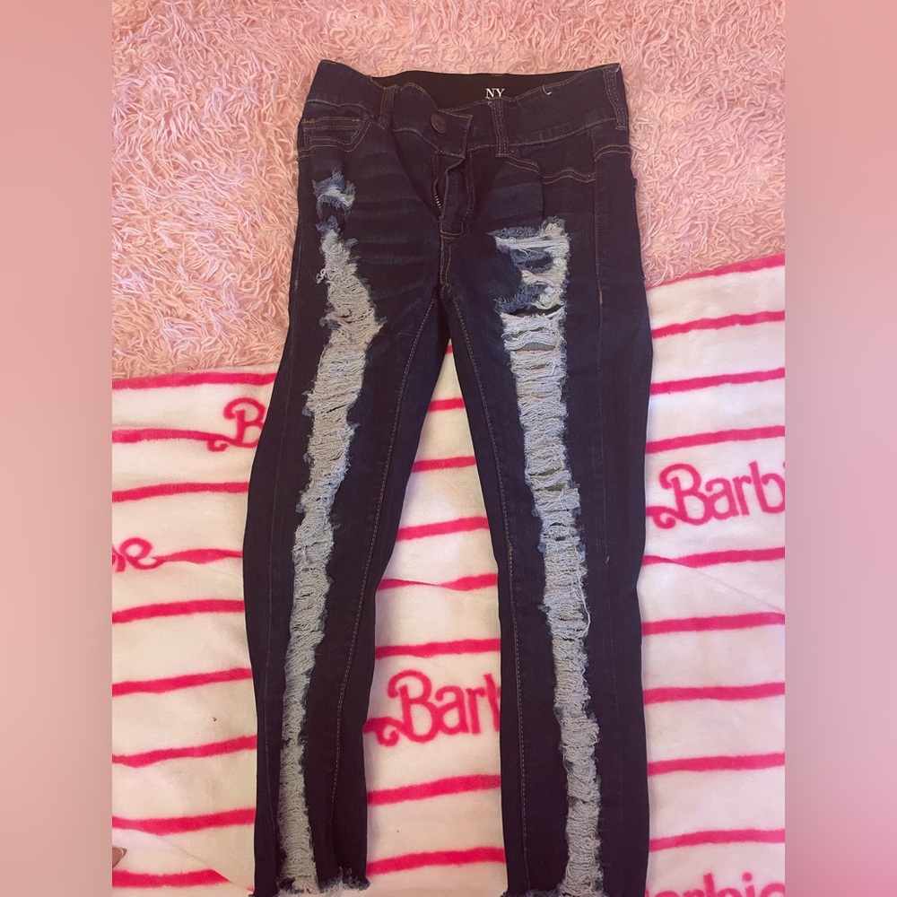 New York & Company Blue Jean Distressed Skinny Jeans